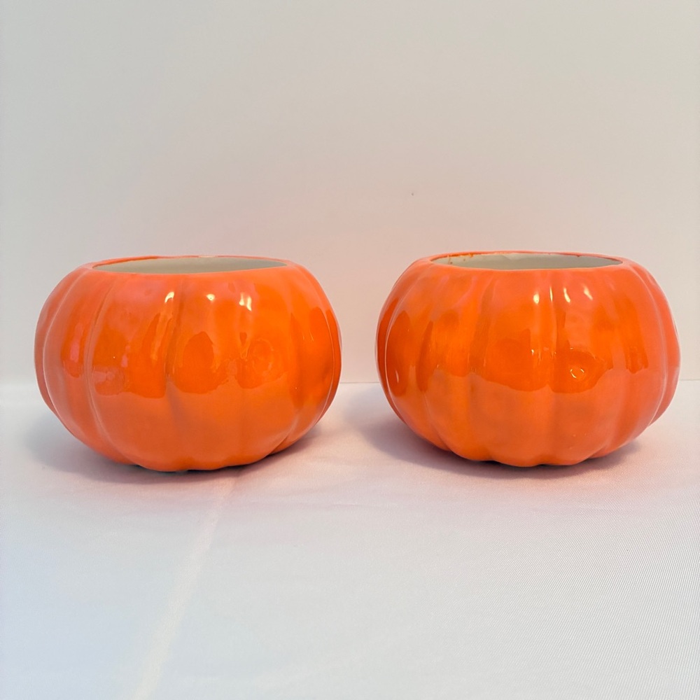 Pumpkin Vases Orange Ceramic Set Of 2